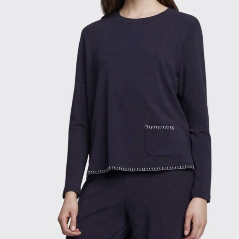 L'Agence Christy Split‎ Hem Long Sleeve Embroidered Sweatshirt Medium Midnight